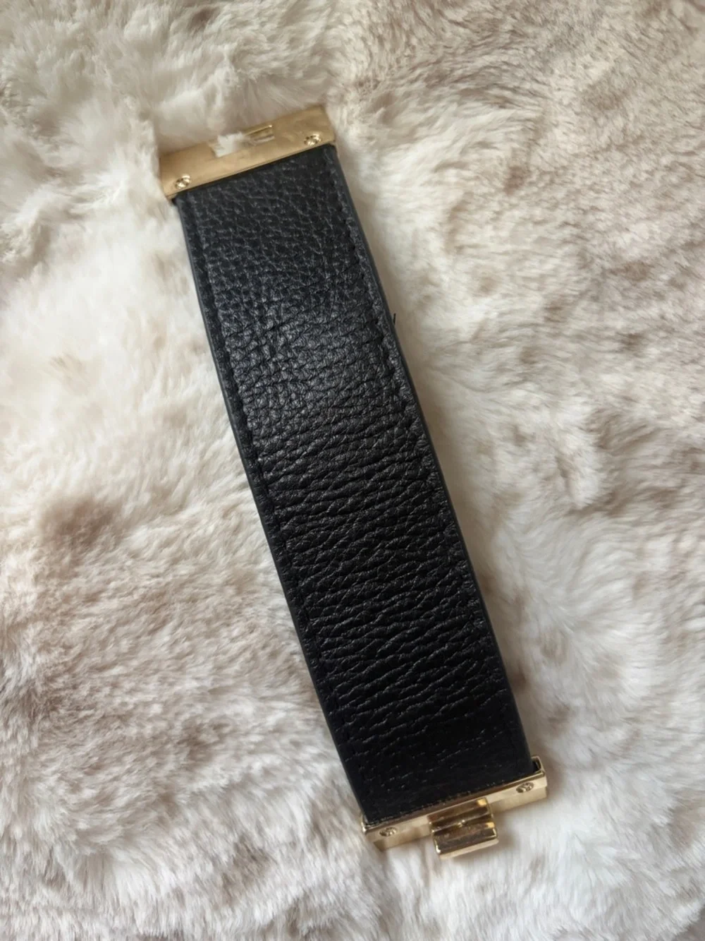 Black Faux Leather Cuff Bracelet With Gold-Tone Clasp (NWOT)